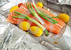 Salmon steak raw, prepared for cooking