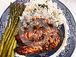 Salmon Steak Teriyaki With Asparagus and White Rice