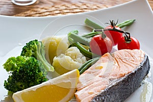 Salmon steak and vegetables. Lenten healthy food.