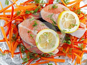 Salmon steaks before cooking