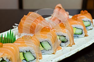 Salmon sushi closeup