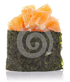 Salmon sushi gunkan isolated