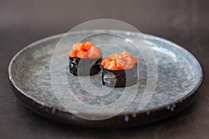 salmon sushi gunkan. Japanese food