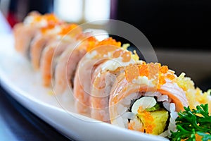 Salmon sushi maki roll