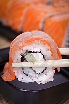 Salmon sushi rolls