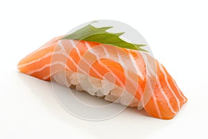 Salmon Sushi on White Background, Salmon Susi Lunch, Nori Maki, Nigiri Sushi Roll, Japanese Seafood