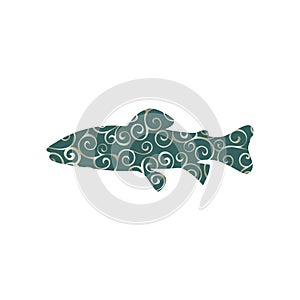 Salmon trout fish spiral pattern color silhouette aquatic animal