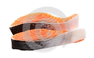 Salmon, trout, steak, slice of fresh raw fish, isolated on white background with clipping path