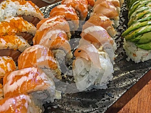 Salmon and tuna sushi rolls
