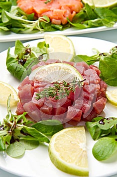 Salmon, tuna and swordfish tartare