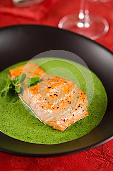 Salmon with watercress sauce