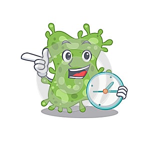 Salmonella enterica mascot design concept smiling with clock photo