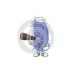Salmonella typhi in Sailor cartoon character style using a binocular