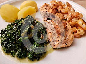 Salmonsteak and Spinach