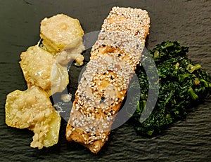 Salmonsteak and Spinach