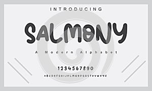 Salmony font. Elegant alphabet letters font and number.