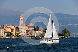 Salo at Lake Garda, Italy with a boat crossing