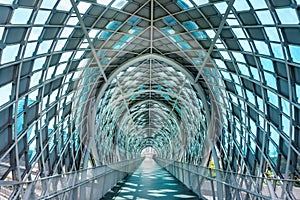 Saloma Link covered bridge with downtown city center views, Kuala Lumpur,Malaysia