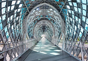 Saloma Link covered bridge with downtown city center views, Kuala Lumpur,Malaysia