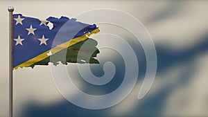 Salomon Islands 3D tattered waving flag illustration on Flagpole.