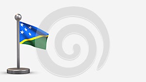 Salomon Islands 3D waving flag illustration on tiny flagpole.