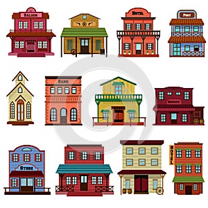 Saloon vector wild west building and western cowboys house or bar in street illustration wildly set of country landscape