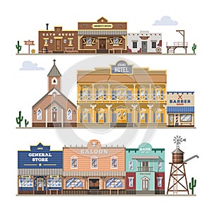 Saloon vector wild west building and western cowboys house or bar in street illustration wildly set of country landscape