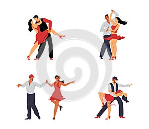 Salsa dance partners characters collection, flat vector illustration isolated.