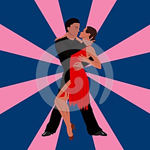 Salsa dancing couple man and woman in vector. International tango day