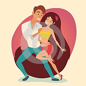 Salsa party, latino dancer vector illustration. Cuban couple of happy woman and man