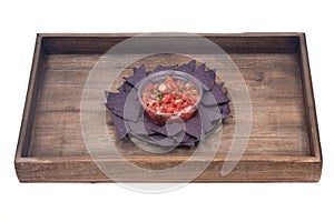 Salsa pico de gallo and blue corn tortilla chips