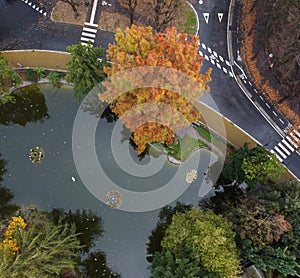 Salsomaggiore Terme Parma ,Italy - November 2022 aerial view of Zoja termal spa a foggy autumn morning