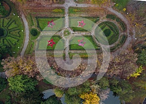 Salsomaggiore Terme Parma ,Italy - November 2022 aerial view of Zoja termal spa a foggy autumn morning