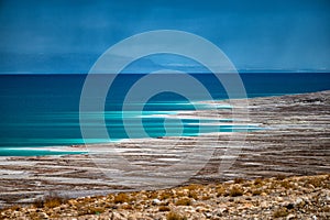 Salt beach of the Dead Sea in Jordan