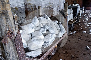 Salt blocks inside Slanic Prahova Salt Mine, Romania