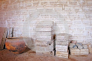 Salt blocks and salt wall, Salar De Uyuni salt lake flat, uyuni, Bolivia