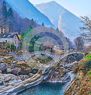 The Salt Bridge Ponte dei Salti in Lavertezzo, Valle Verzasca, Switzerland