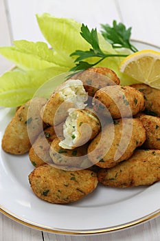 Salt cod (bacalhau,bacalao) fritters, croquettes