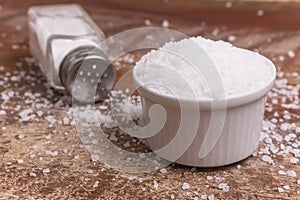 Salt crystals in a bowl. Brazilian Sal Grosso photo