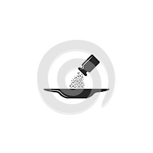 Salt dripping from the salt shaker into the plate, sprinkle salt the dish after cooking icon