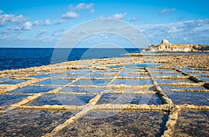 Salt evaporation ponds on Gozo island, Malta