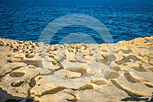 Salt evaporation ponds on Gozo island, Malta