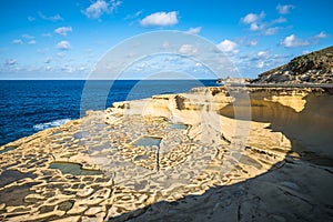 Salt evaporation ponds on Gozo island, Malta