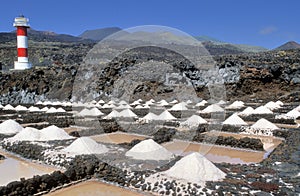 Salt evaporation ponds and lighthouse at La Palma, Canary Islands (Spain