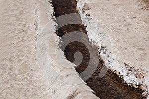 (salt evaporation ponds) in Maras, Peru. Salt has been harvested in Maras since the time of the Inca Empire