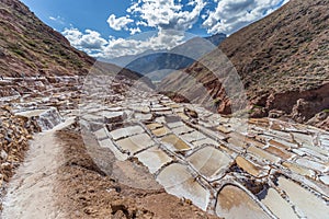 Salt evaporation ponds and mines built by Incas in Maras, Peru