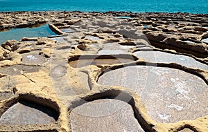 Salt evaporation ponds off the coast of Gozo,Malta