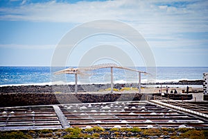 Salt evaporation ponds in Salinas, Lanzarote,