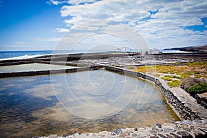 Salt evaporation ponds in Salinas, Lanzarote,