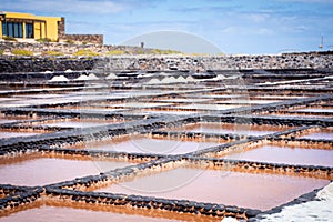 Salt evaporation ponds in Salinas, Lanzarote,